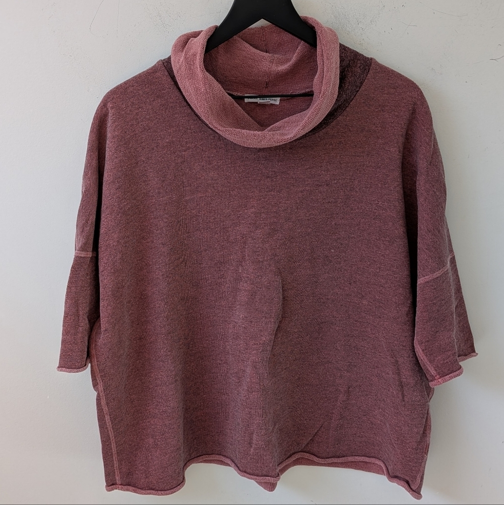 Standard James Perse Women's Pink Cowl Neck 3/4 Sleeve Sweatshirt Top Size 3